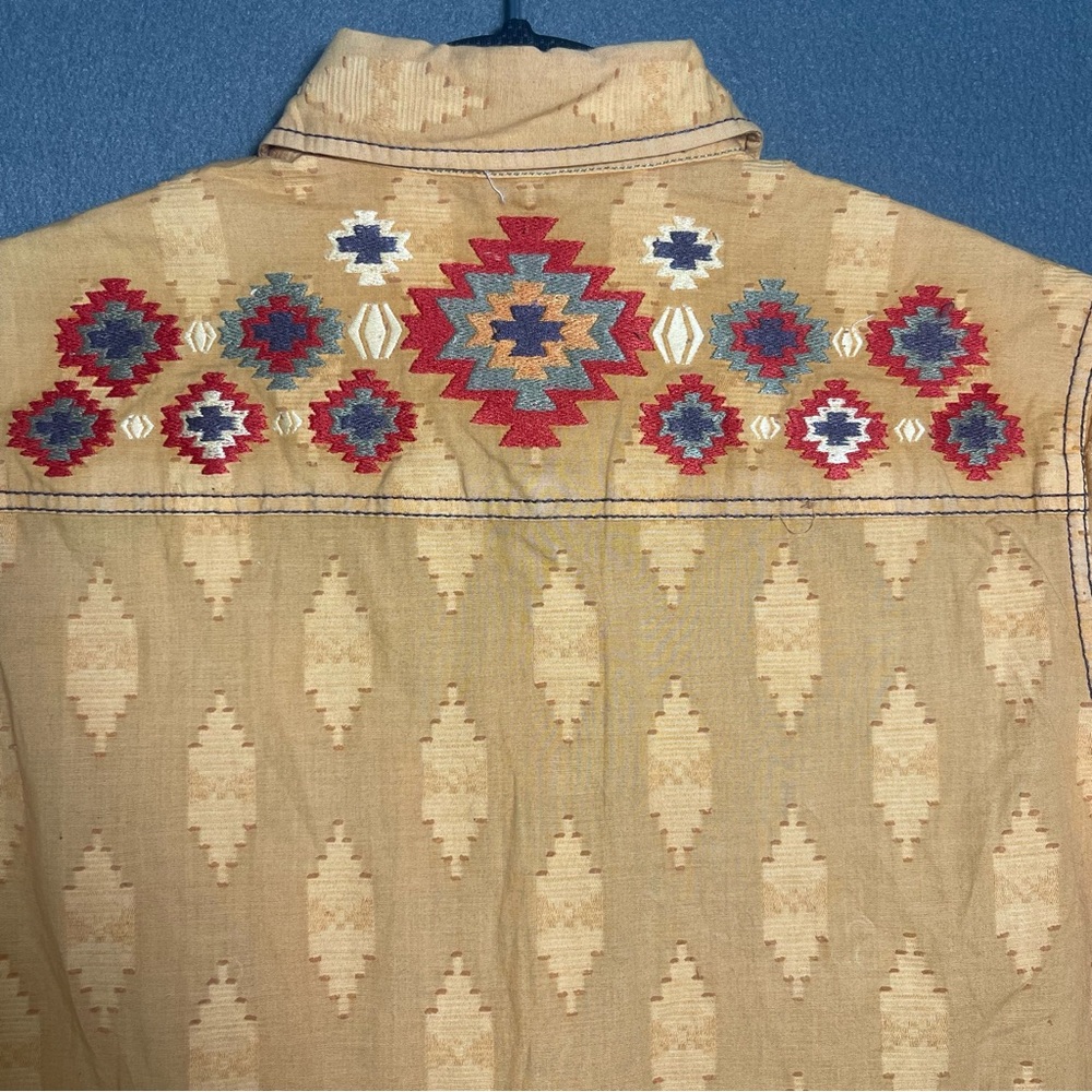 Ryan Michael Western Snap Shirt Mustard Aztec Embroidered Women S - Picture 2 of 11